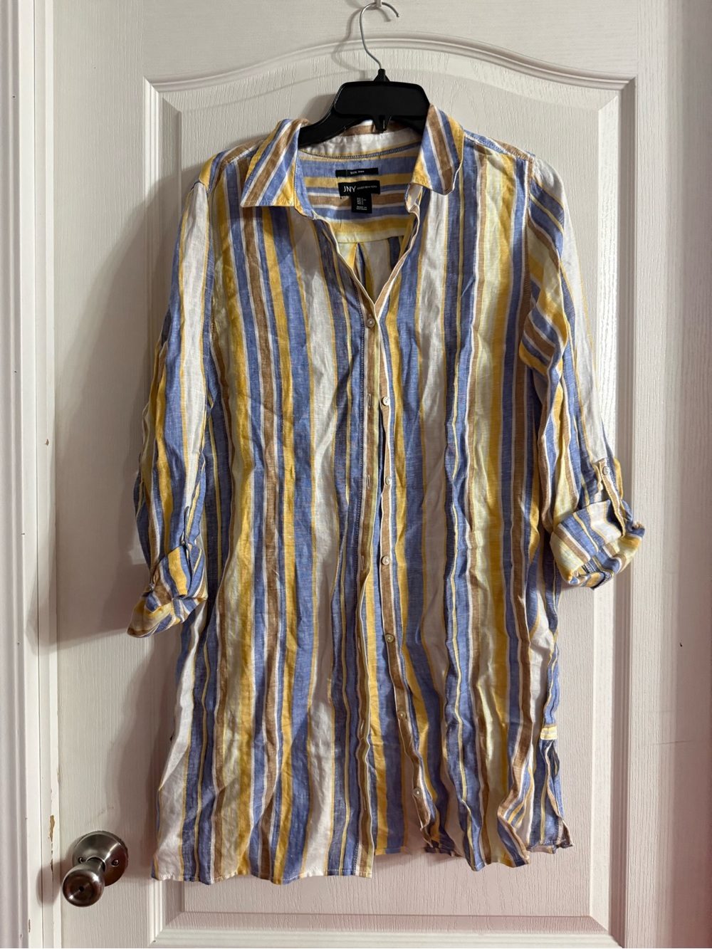JNY Jones New York 100% Linen Women’s Striped Shirt Dress Sz L. SP-69